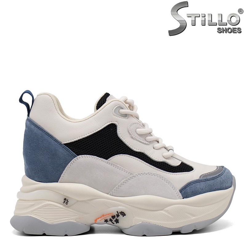 Дамски сникерси в бяло синьо и черно - 34924